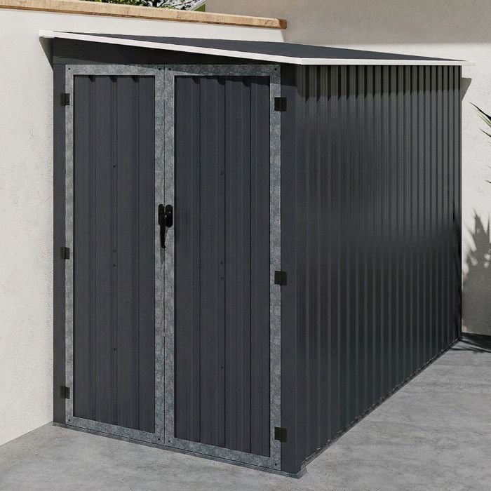 IDMARKET 3m² lean-to garden shed, grey, galvanized steel with double side door base
