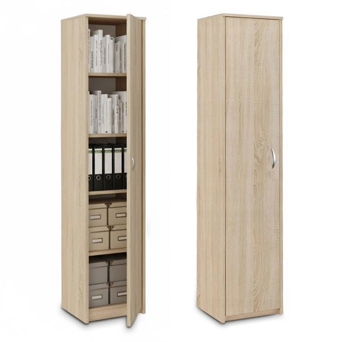 Armario de almacenamiento de 1 puerta - 40x35x180 cm - Armario de oficina/dormitorio de 4 estantes - Mueble de almacenamiento multiusos - Sonoma