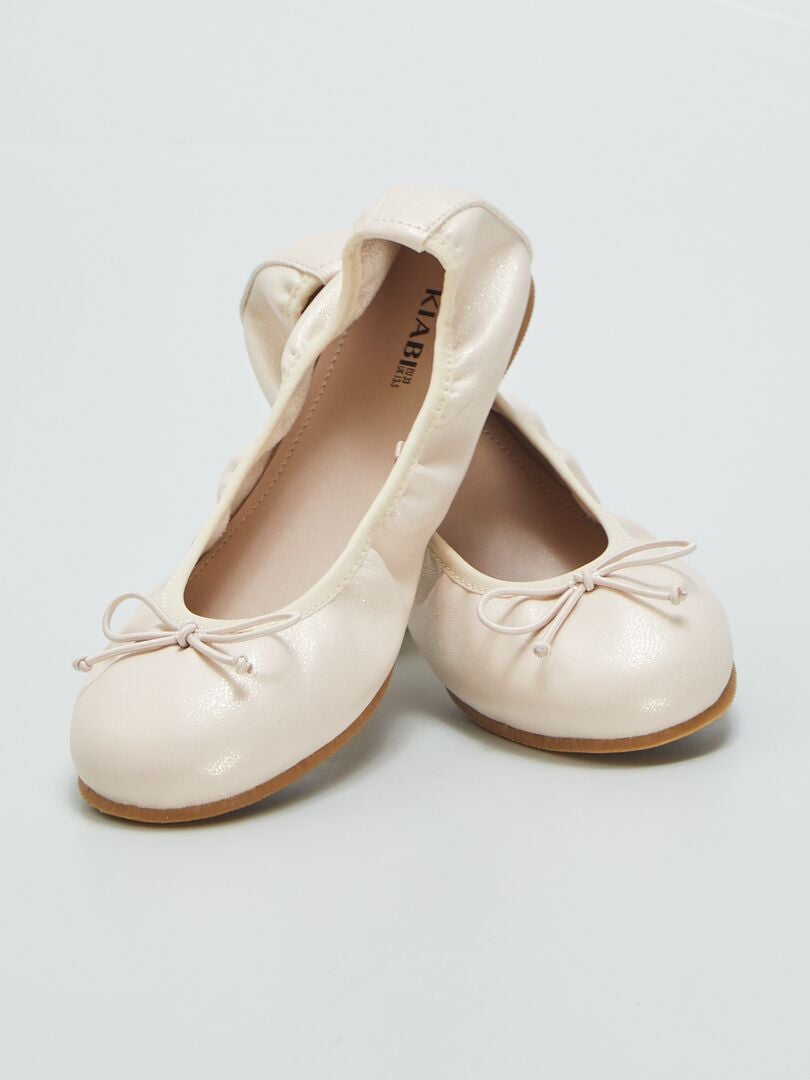 Sapatilhas de ballet com laço estampado - BEGE