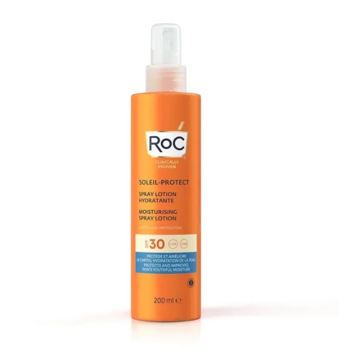 Loção solar corporal em spray ROC RoC FPS 30 hidratante 200 ml ideal para pele seca