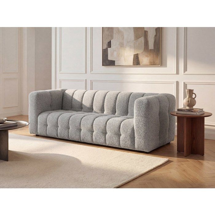Canapé 3 places en tissu bouclette gris clair LERICI