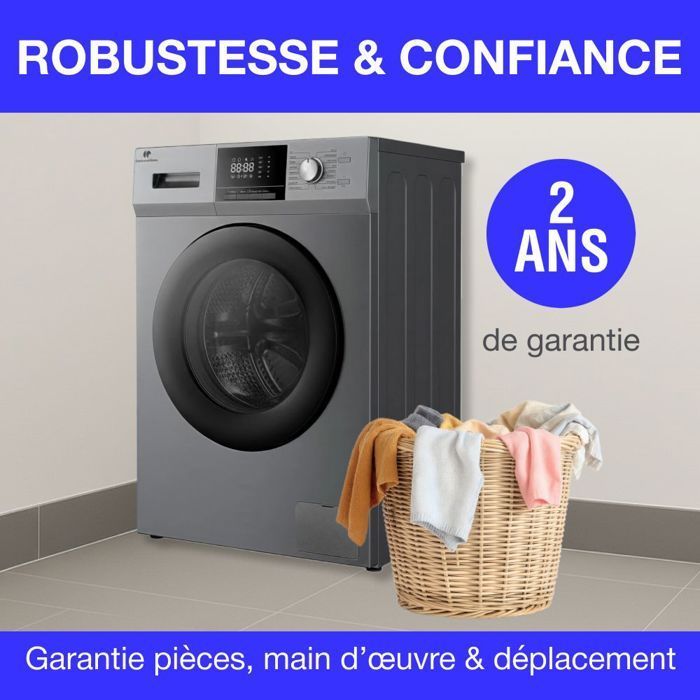 Lave-linge hublot - CONTINENTAL EDISON - CELL8140IS1 - 8kg - Moteur induction - 60 cm - 1400 trs/min - Silver