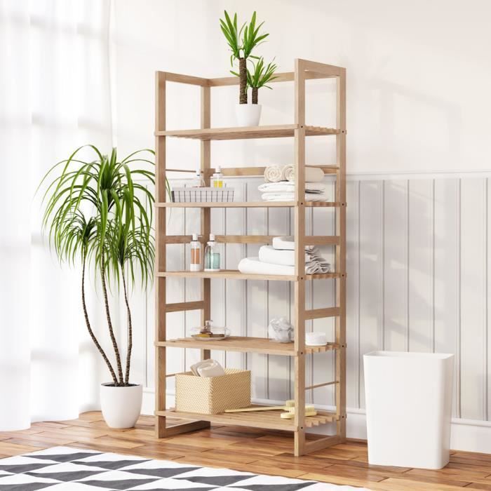 CASARIA® Set of 2 5-Tier Storage Shelves, 135.5 x 58 x 27 cm, Wooden Multifunctional Bathroom Display