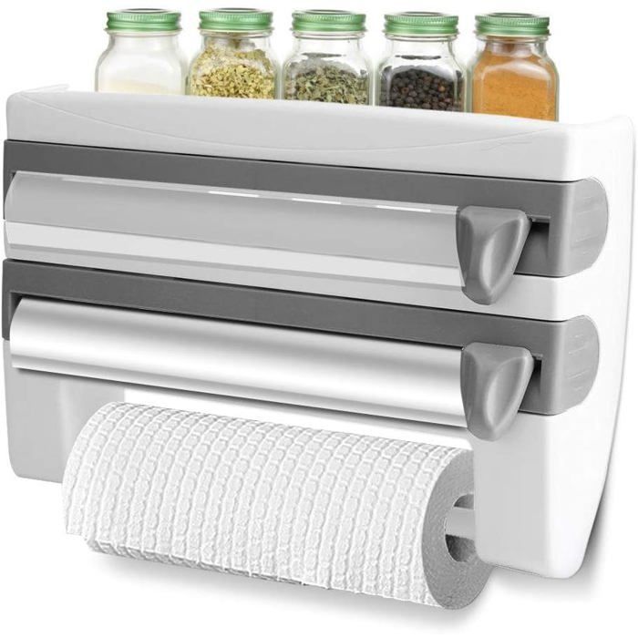 Wall-mounted cling film holder - paper roll holder with condiment holder