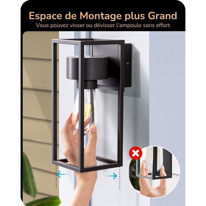 Aplique de pared EDISHINE para interior/exterior, negro, resistente al agua IP44, casquillo E27, bombilla no incluida, iluminación de pared para exteriores.