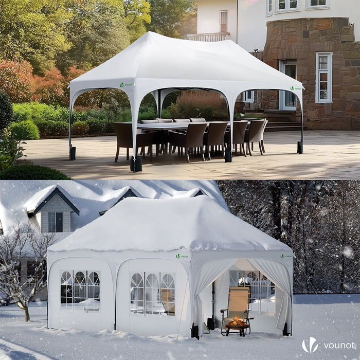 Cenador plegable de jardín VOUNOT® de 3x6 m - Carpa de altura regulable con 6 paneles laterales extraíbles - Impermeable y resistente a los rayos UV - Blanco