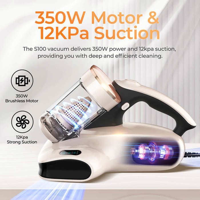 JIGOO S100 Smart Dual Cup Mattress Vacuum Cleaner with 350W Power and 12KPa Suction