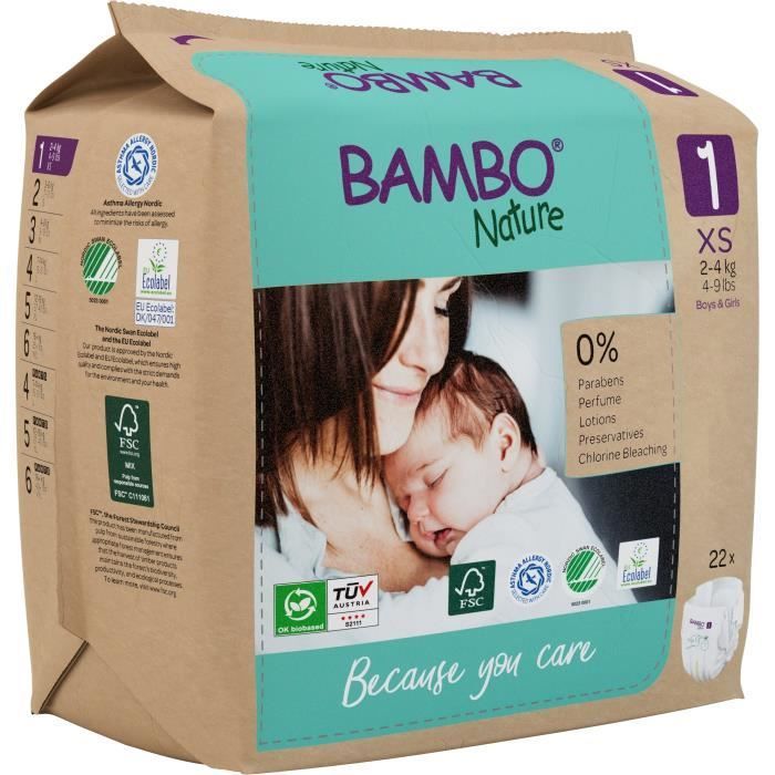 Bambo Nature Eco-Designed Diapers Size 1 2-4 kg - Carton of 132 units