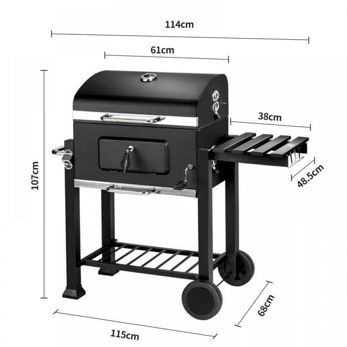 KEDIA Mobiele Buitenbarbecue, Zwart, Metaal, Op Verrijdbaar, Buiten in de Tuin, Houtskool, Draagbaar