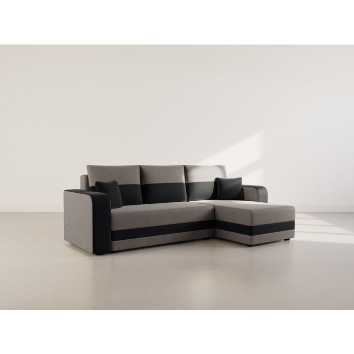 Harvey - Sofá cama esquinero reversible de 4 plazas con espacio de almacenamiento en tela bicolor - Negro / Gris