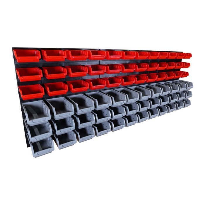 Scaffale porta attrezzi a parete - 72 contenitori impilabili - 6 pannelli 47,5 x 27,2 x 1,5 cm - Organizzazione per officina/garage
