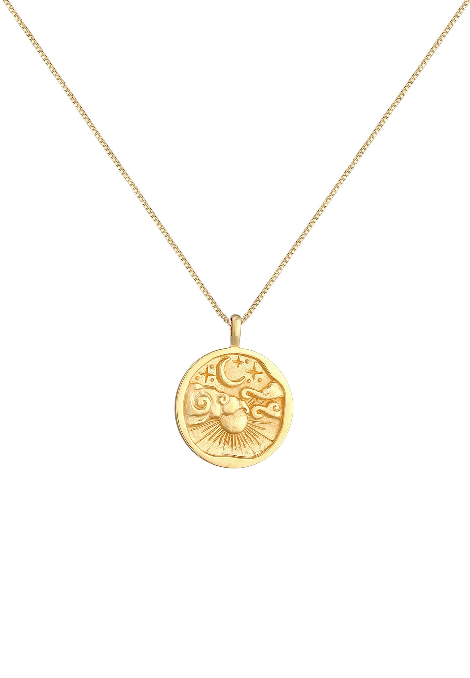 Elli Pendentif pour dame Soleil Lune Étoile Vintage en argent sterling 925 plaqué or