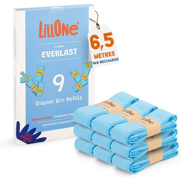 Ricariche Everlast 9 per contenitori universali per pannolini - Extra lunghe (6,5 m), pellicola spessa, antiodore e a prova di perdite, compatibili