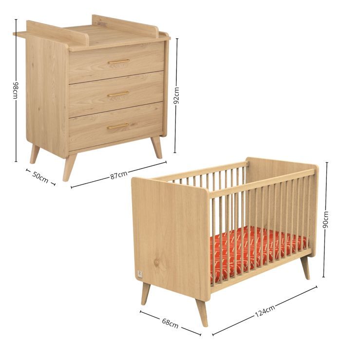 Conjunto completo de dormitorio infantil, cuna y cambiador - ARTY