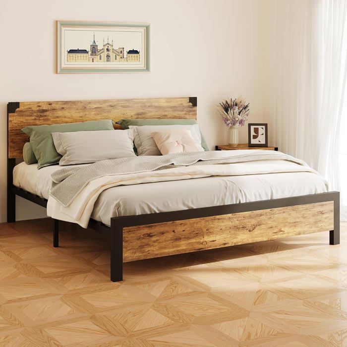 Estructura de cama king size - LUNSY - 208x200x95 cm - Nueve patas de soporte - 12 listones acanalados - Soporta 318 kg