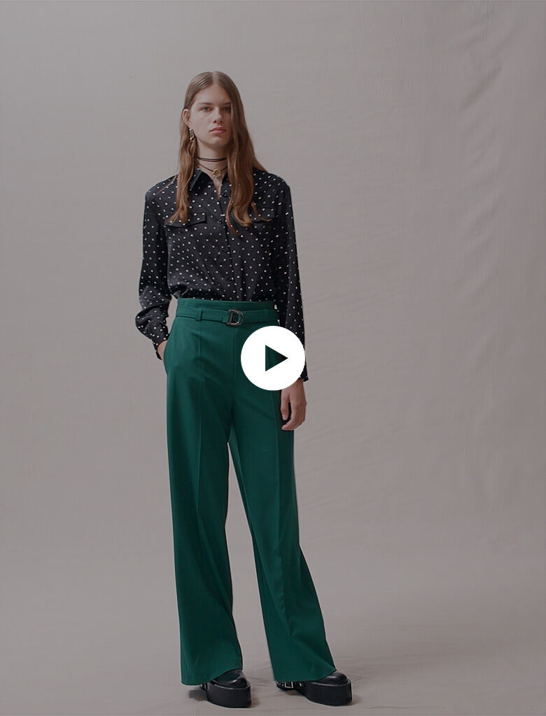 Satijnen blouse met strasssteentjes - Zwart