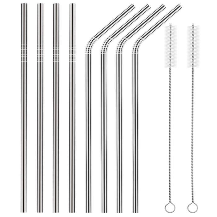 Juego de 8 pajitas de acero inoxidable, de 26,7 cm de largo, pajitas metálicas para vasos de acero inoxidable de 590-885 ml y bebidas frías.