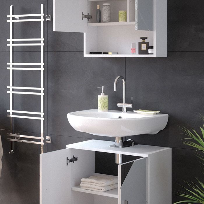 Conjunto de muebles de baño Irma de 2 piezas, mueble bajo de 60 cm, blanco brillante con inserciones Vicco 39661