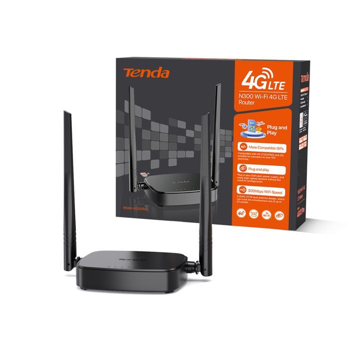 Tenda Routeur 4G LTE Wi-Fi 300 Mbps, Nano SIM Carte, Box 4G WiFi, 2 Antennes Externes, Fast Ethernet Port, Plug & Play (4G03 Pro)