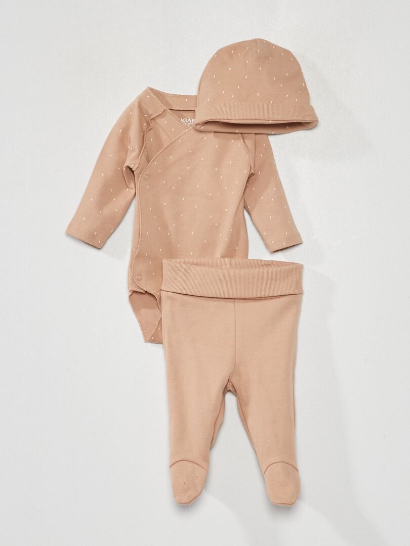 3-delige set bestaande uit een bodysuit, legging en hoed - BRUIN