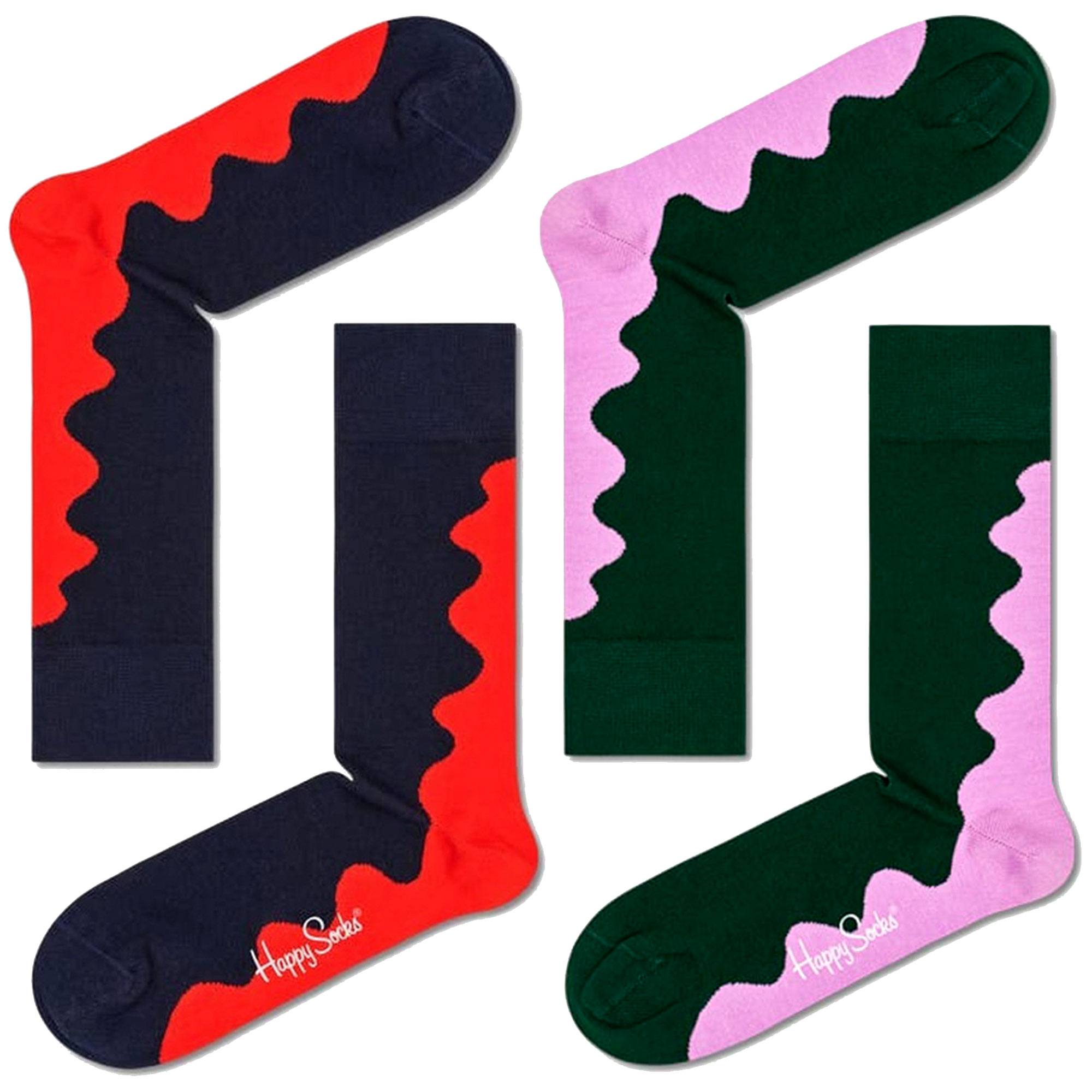 Pack 2 Pares De Calcetines Happy Socks Wave Rojo Y Rosa