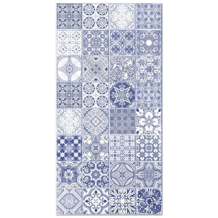 Alfombra de vinilo - Panorama - Jaén - Azulejos de cemento - Azul - 120x160 cm