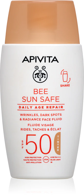 Apivita Bee Sun Safe Daily Age Repair Tinted Fluid SPF50 tonujący krem ochronny SPF 50