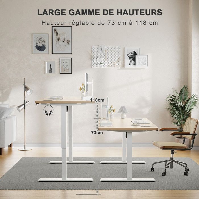 Homall Bureau Assis Debout Électrique 140x60 Beige - Mémoire & USB - Réglable 73-118cm - Système Anti-collision