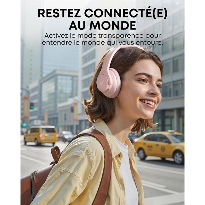 Q20I Casque Bluetooth Sans Fil Reducteur De Bruit Hybride Active By Anker, Casque Over Ear,Basses Profondes,Personnalisation Rose