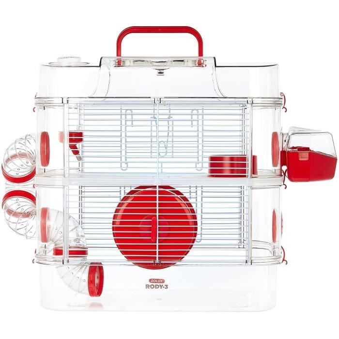 ZOLUX Cage sur 2 étages Rody3 duo pour hamsters, souris et gerbilles - L 41 x p 27 x h 40,5 cm - Grenadine