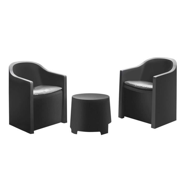 Conjunto de muebles de jardín LUNA - 2 sillones + mesa de centro - Resina - Cojines incluidos - Diseño elegante