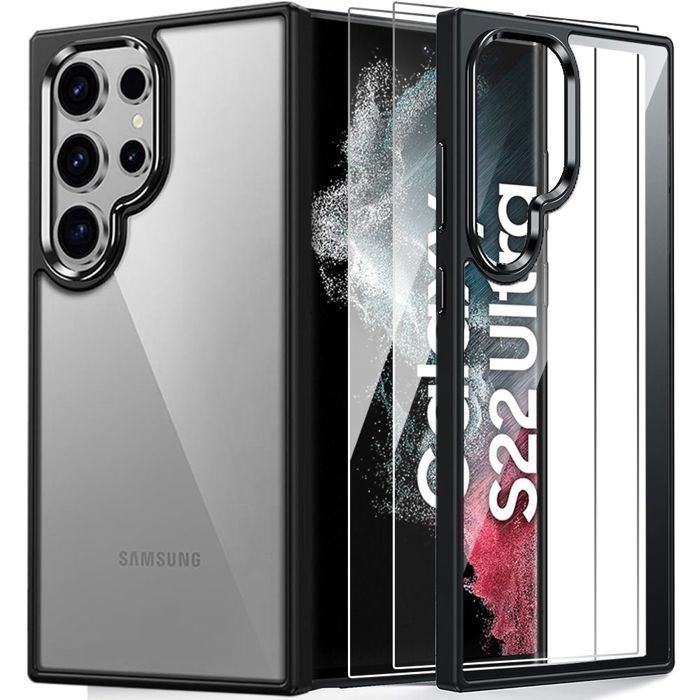 Protective Case - BOOLING - for Samsung Galaxy S22 Ultra - Sturdy - Transparent - 2 Tempered Glass Screen Protectors