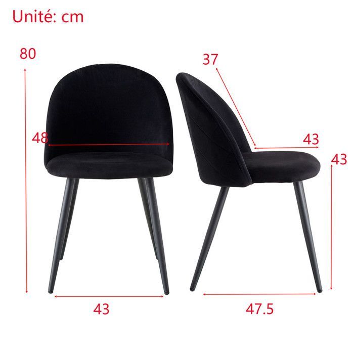 Chaises – Classique, velours, noir (Lot de 4)