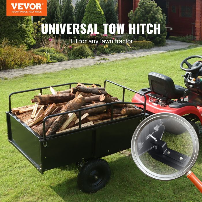Remolque basculante VEVOR - Capacidad de carga de 340 kg - Remolque utilitario de jardín de alta resistencia - para tractor, cortacésped