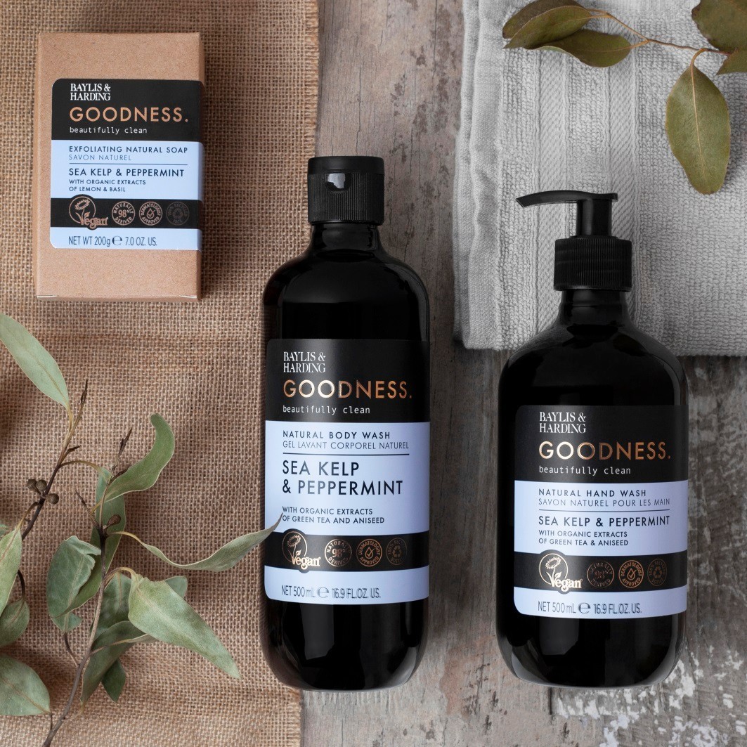 Baylis & Harding kūno muilas „Goodness“ dušo želė su jūros dumbliais ir pipirmėtėmis, 500 ml