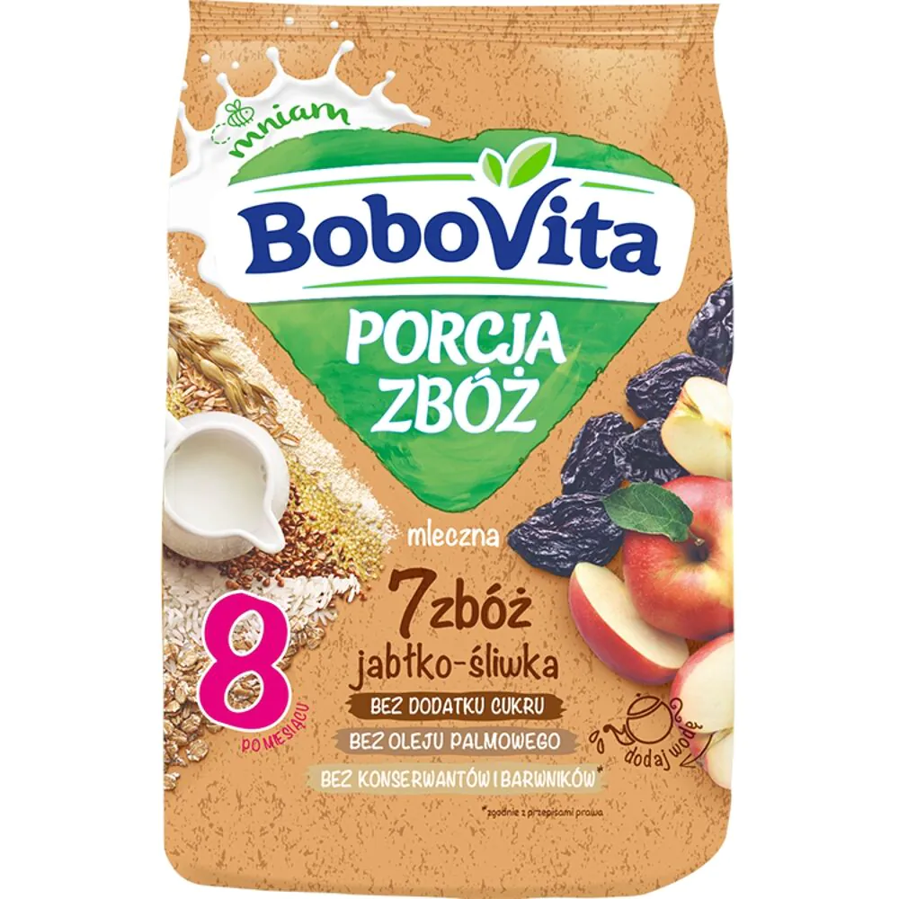 Bobovita Kaszka Porcja Zbóż Mleczna 7 Zbóż, Jabłko, Śliwka