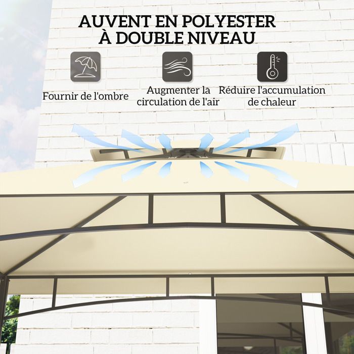 Tonnelle de barbecue - Outsunny - crochet au plafond - étagères et paniers de rangement - métal galvanisé 240 x 150 x 257 cm - beige