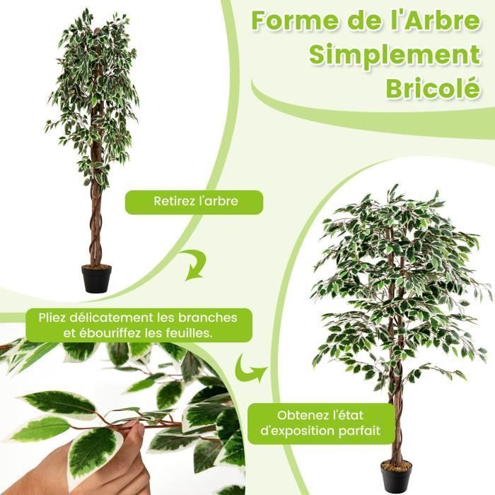 Planta de ficus artificial COSTWAY - 160 cm - Maceta rellena de cemento - 1008 hojas, tronco realista, musgo seco