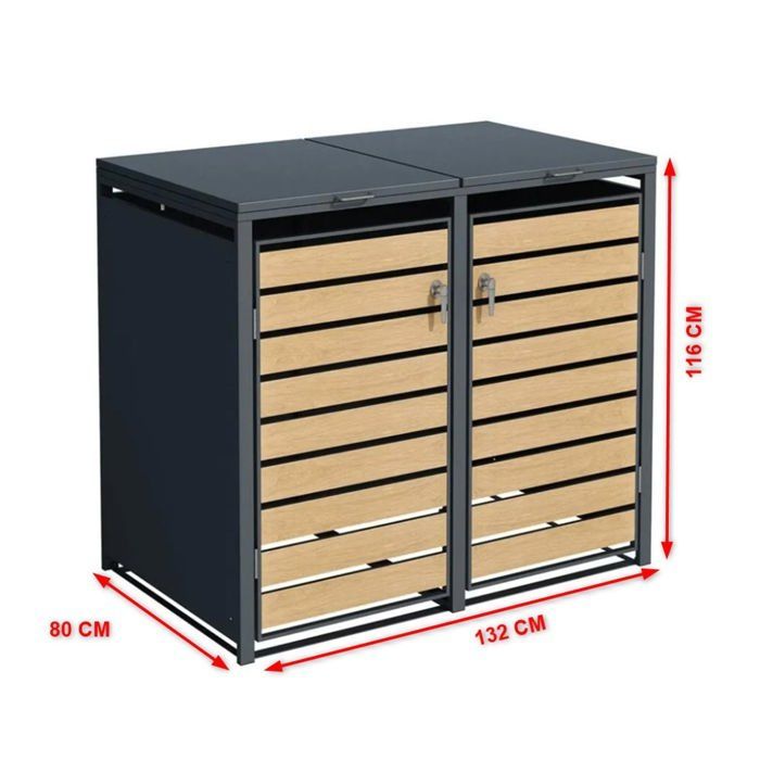 Caja doble para contenedores - 2 x 240 L - acero antracita/efecto madera