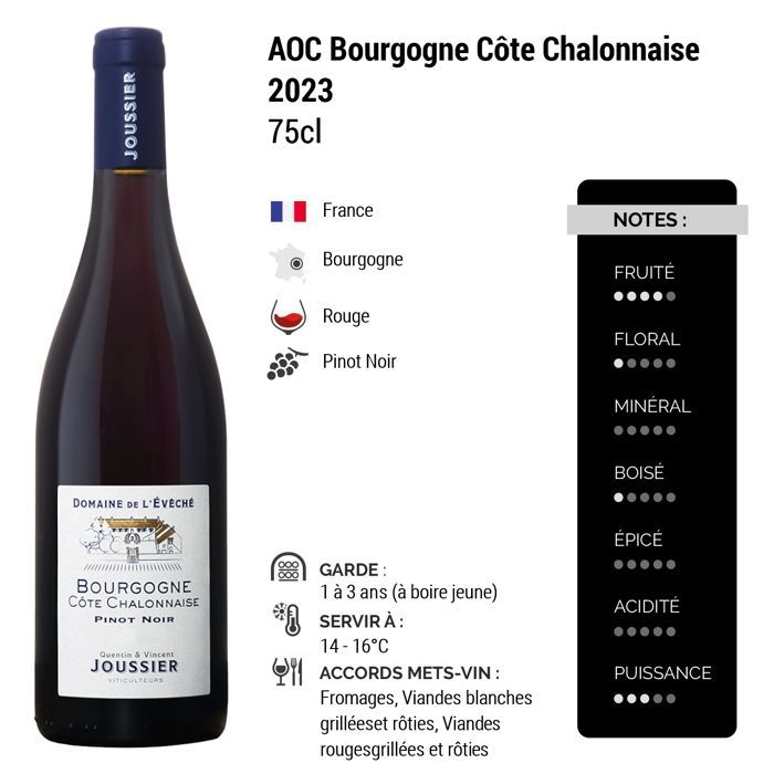 Domaine de l'Évêché Bourgogne Côte Chalonnaise Pinot Noir 2023 - Burgundy Red Wine (3x75cl)