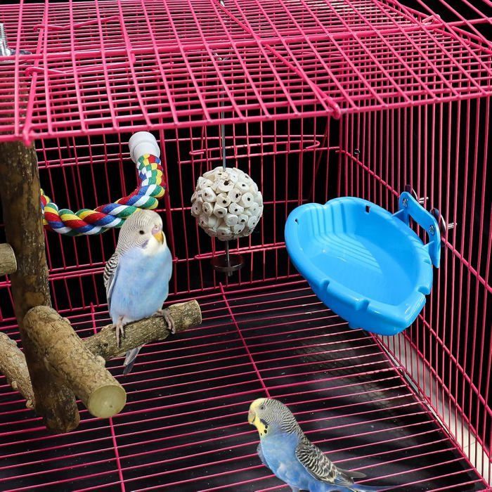 Baignoire Oiseaux Cage Bains d'oiseaux Petits Perroquets Suspendue Bathtub Accessoires pour Perruche/Canaris (Bleu) Label