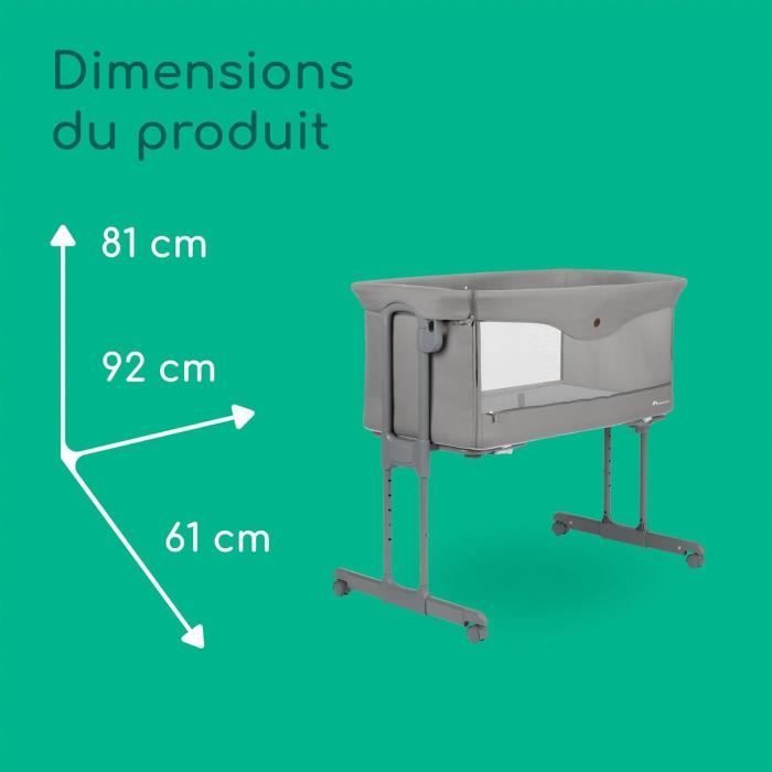 BEBECONFORT AMARA, Beistellbett, faltbar, 2 in 1, Komfortables Kinderbett, 4 Räder, schnell zusammenklappbar, 0-6 Monate, 0 bis 9 kg, getöntes Graphit