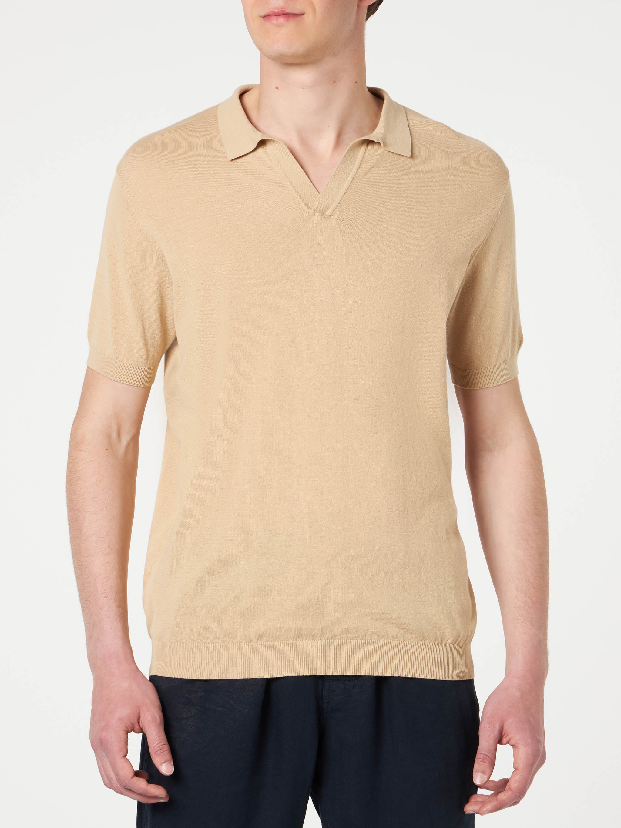 Sloan poloshirt in beige gebreide stof zonder knopen