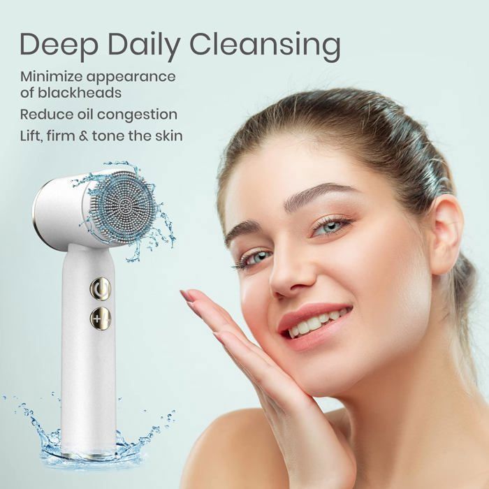 Luxury facial cleansing brush, rotating roller sonic massager, 6-in-1 portable electric silicone facial scrub