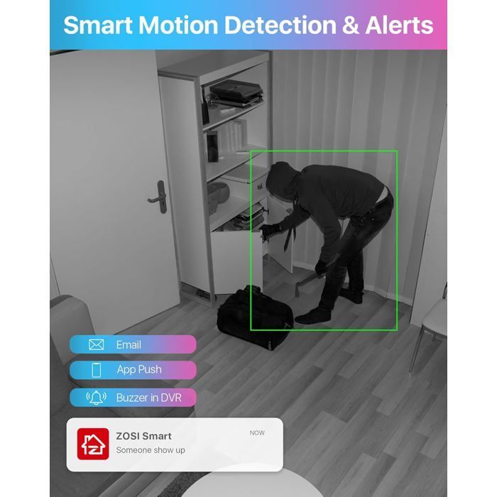 ZOSI 1080P 8CH Caméra de Surveillance Filaire 500GB 8 Caméras de Sécurité Dôme Intérieur/Extérieur Détection de Personnes/Véhicules