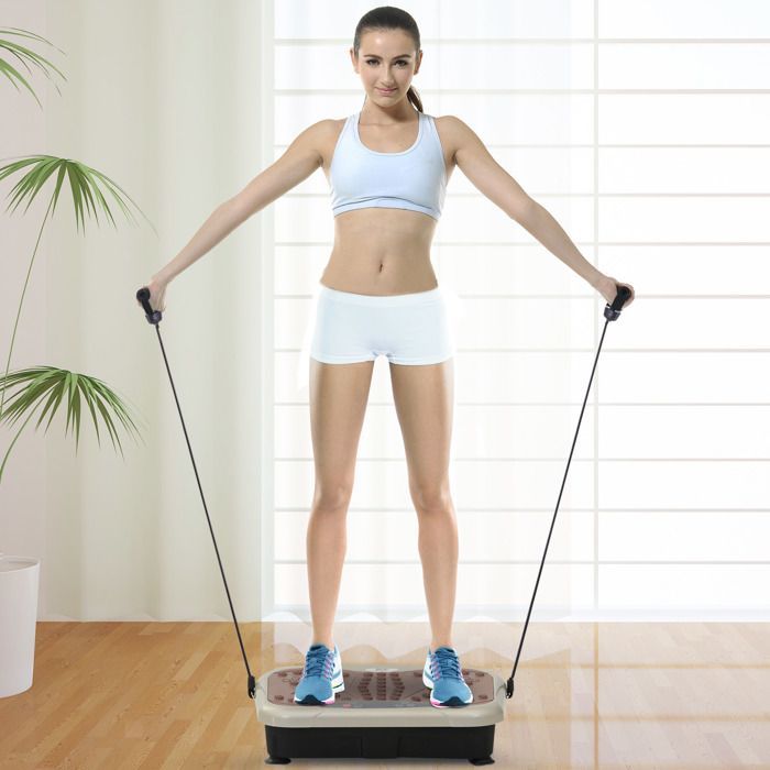 Plataforma vibratoria para fitness - Beige - 99 niveles - Control remoto - Altavoz USB