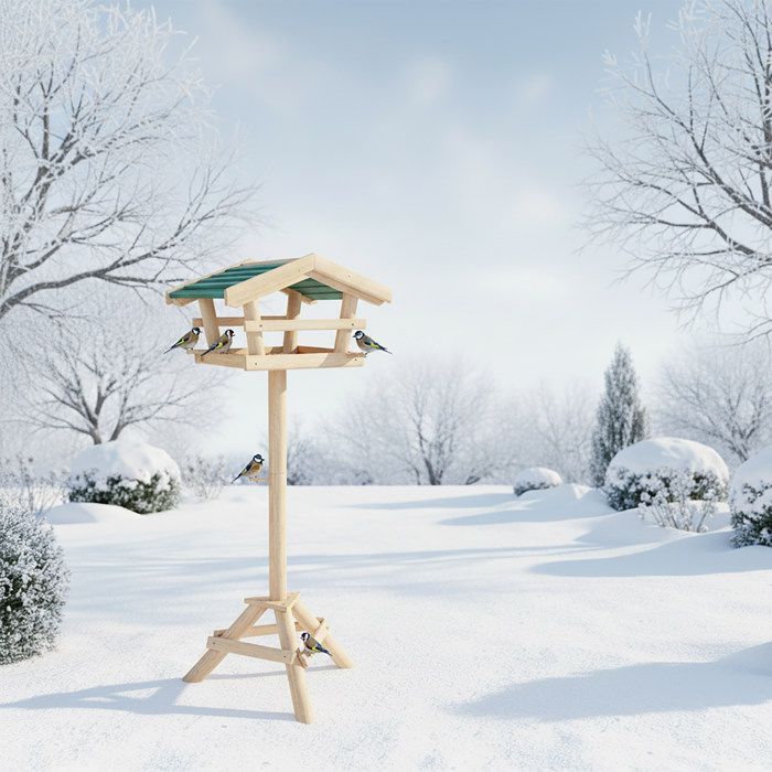 Relaxdays Nichoir à oiseaux pied Support de jardin Mangeoire en bois Déco H x l x P: 100 x 37 x 43 cm, avec toit vert