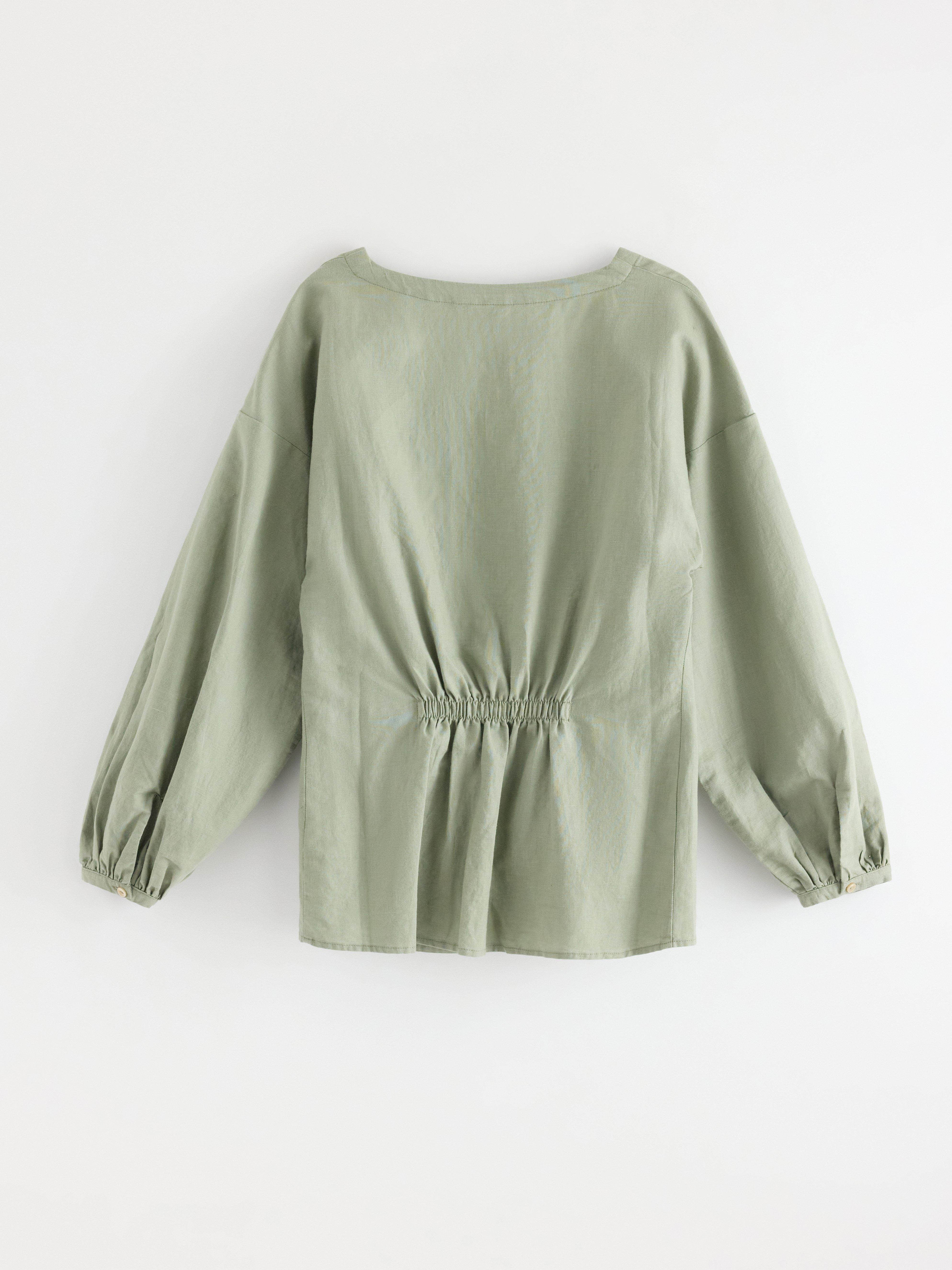 Blus i linneblandning Dusty Green
