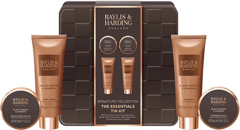 Conjunto de presente Baylis & Harding com pimenta-do-reino preta e ginseng em lata para homens