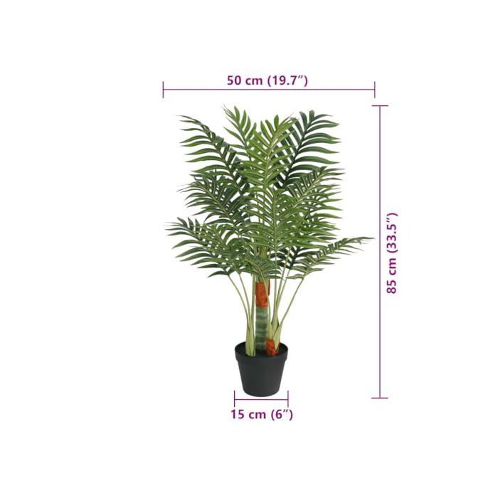 Palmera artificial de 3 troncos - vidaXL - 85 cm - Verde - PP - Alambre interno - Maceta estable - Bajo mantenimiento